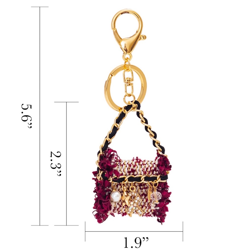 Blue and Black Textured Fabric Handbag Keychain Charm - Picture 16 of 16